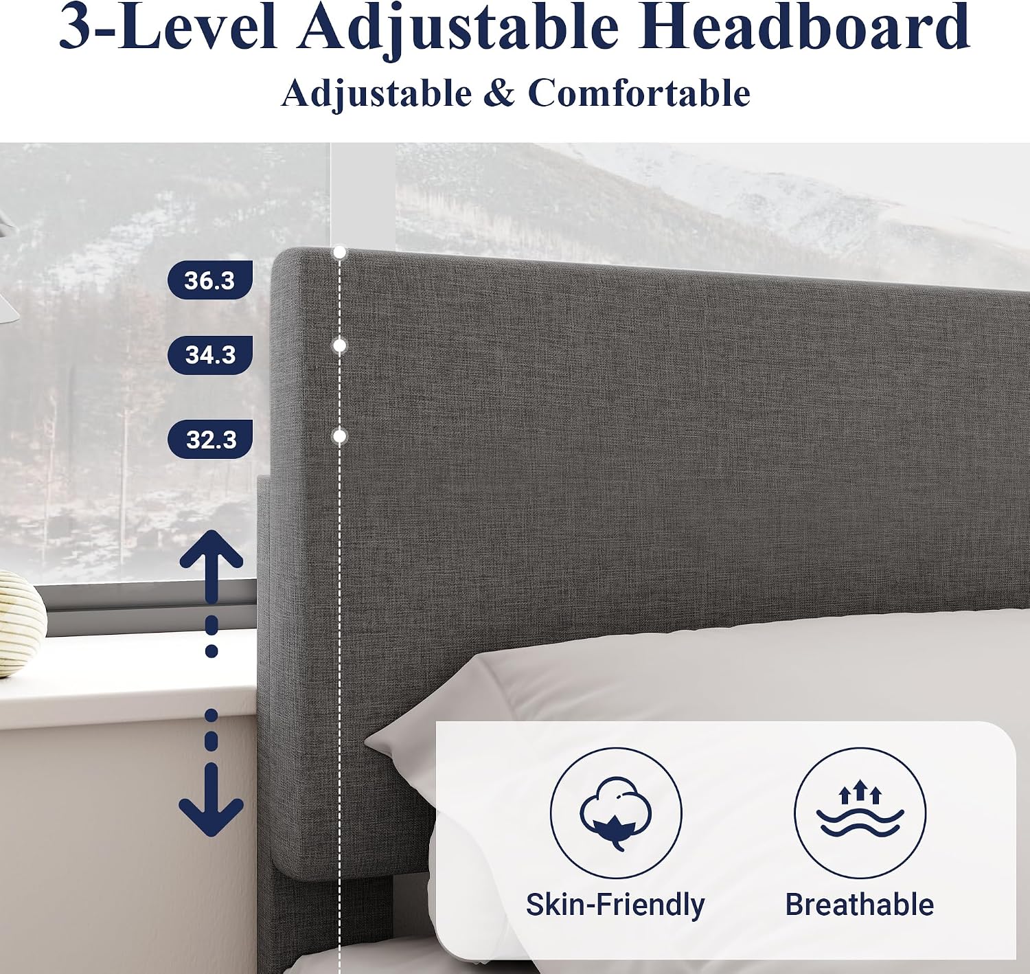Allewie Full Size Bed Frame with Adjustable Headboard, Upholstered Platform Bed with Wood Slats, Heavy Duty Mattress Foundation, No Box Spring Needed, Noise-Free, Easy Assembly, Dark Grey