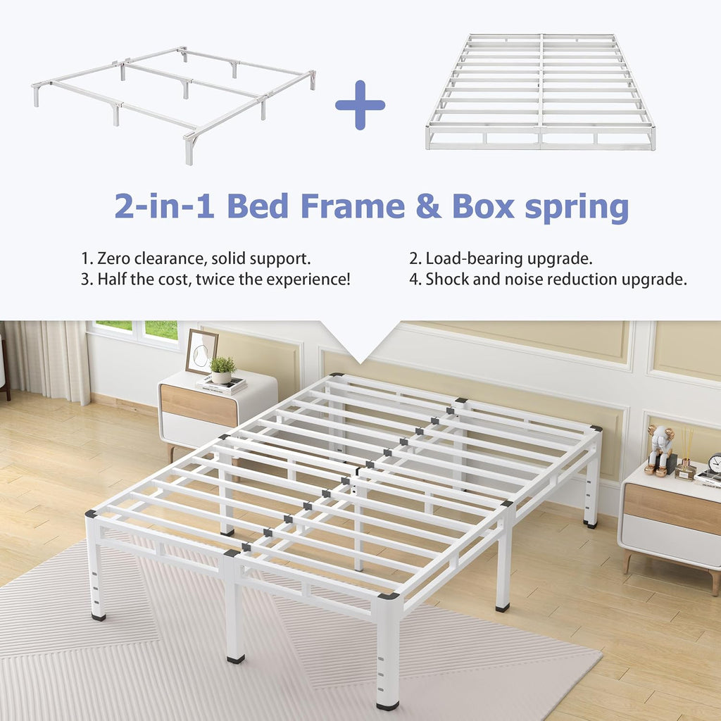 NKZ 22 Inch Full Size Bed Frame, Metal Bed Frame & Box Spring 2 in 1 Platform with Round Corner Legs, 4000Lbs Heavy Duty Metal Frame, Mattress Slide Stopper, Headboard Hole, Noise-Free, Easy Assembly