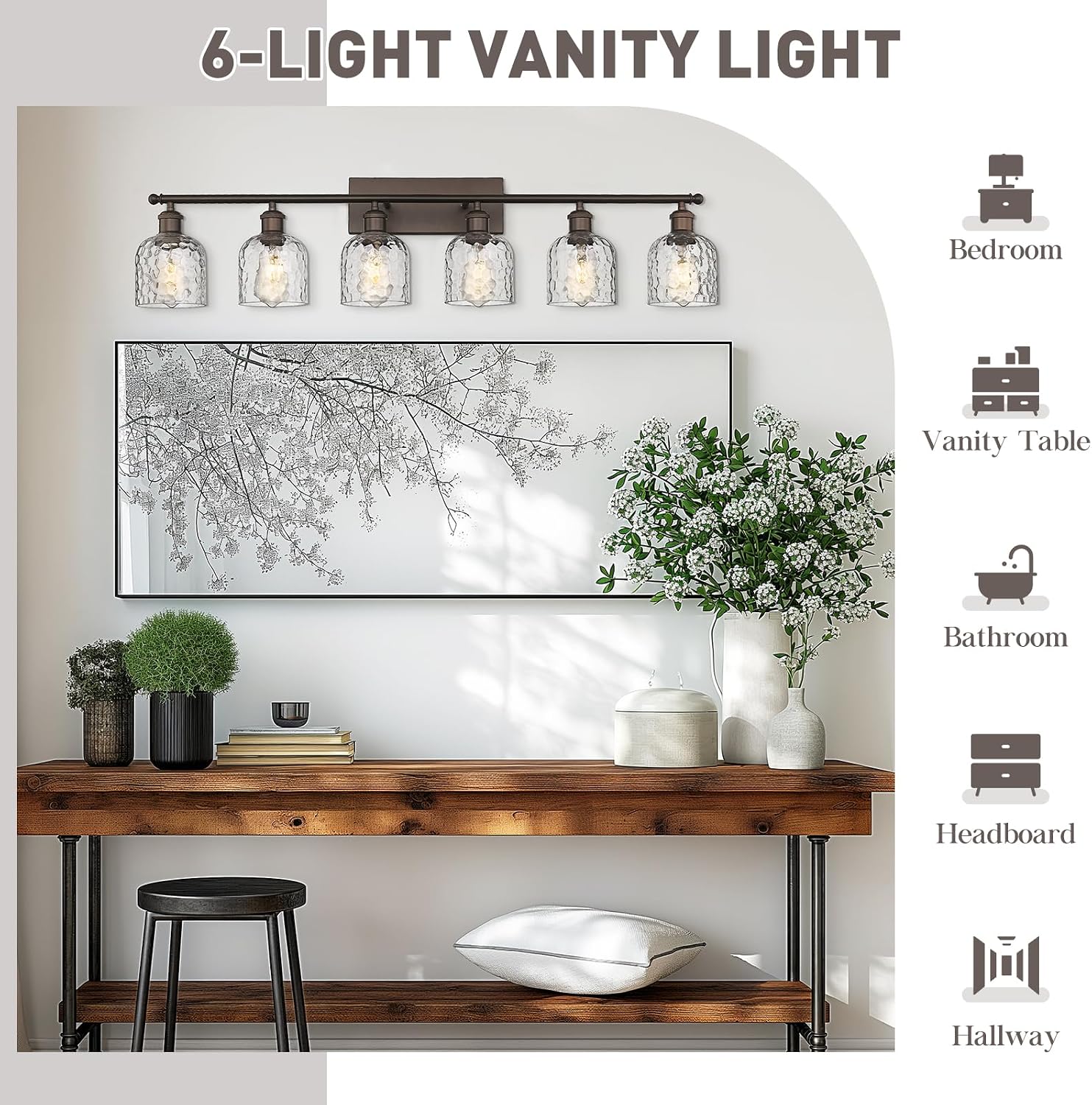 zeyu 6-Light Modern Vanity Light, 42'' Bathroom Lighting Fixtures Over Mirror, Oil Rubbed Bronze Finish with Clear Hammered Glass, ZJF63B-6W ORB