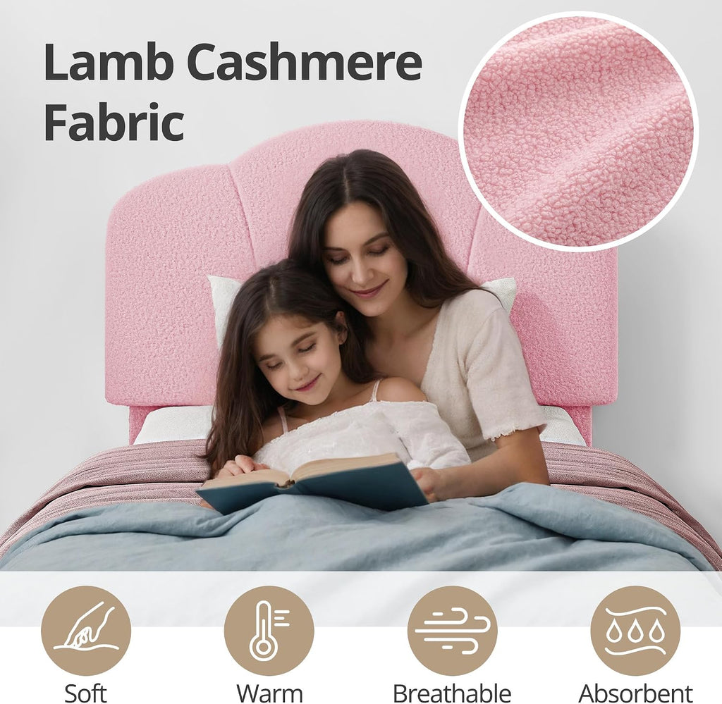 LIKIMIO Twin Size Bed Frame, Upholstered Twin Platform Bed with Headboard Lamb Velvet Twin Beds, No Box Spring Needed with 800LBS Sturdy Wooden Slats Support, Noise Free, Easy Assembly, Pink