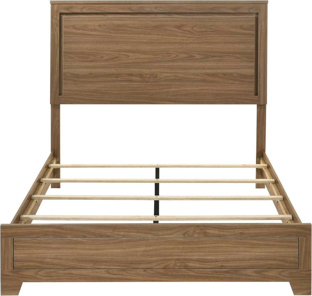 Furniture of America Nomal Modern Solid Wood 5-Piece Bedroom Set with Recessed Panel Headboard Bed, Metal Center Glide on Nightstands and Dresser with Mirror, Box Spring Needed, Queen, Chestnut Brown