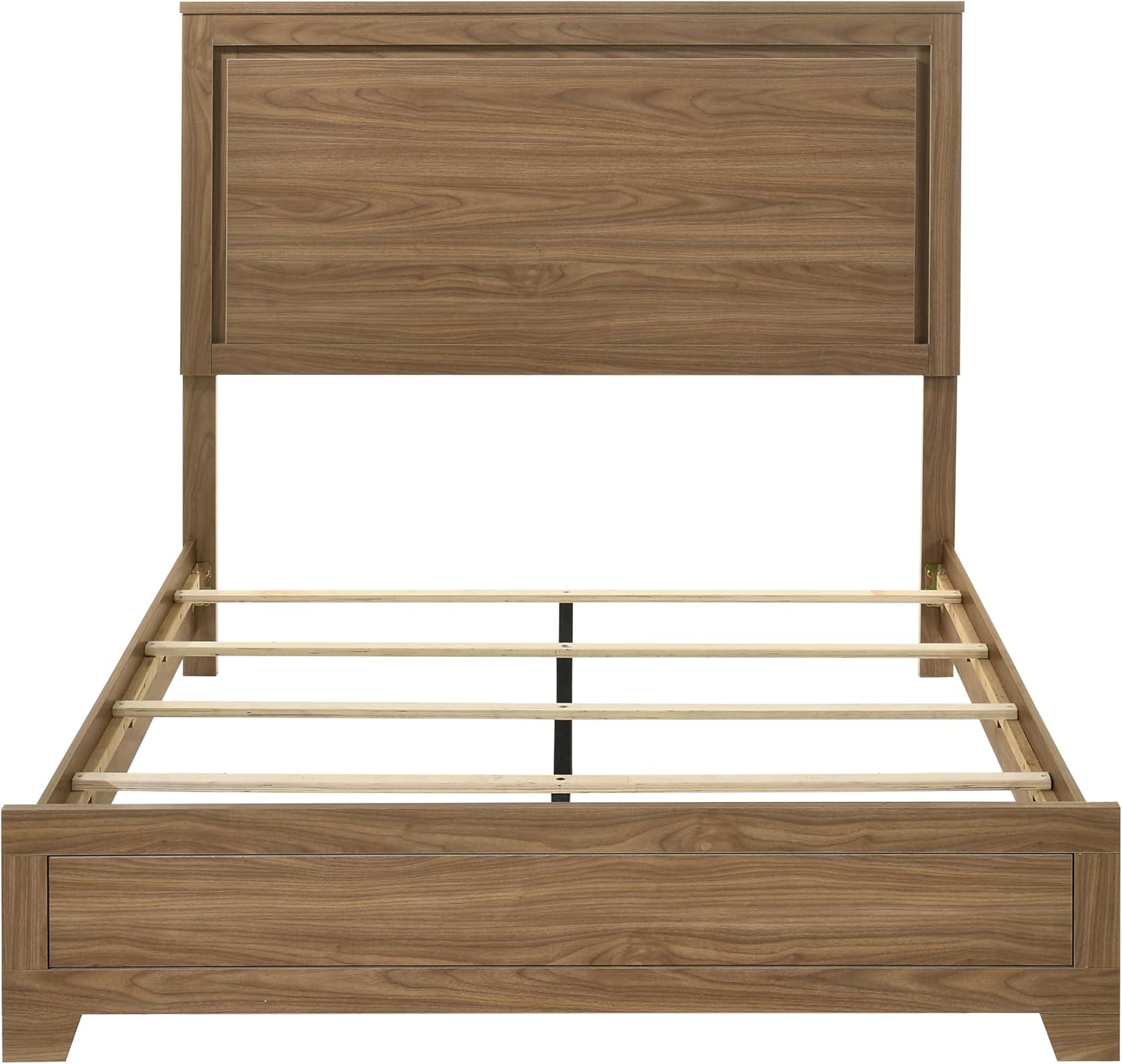 Furniture of America Nomal Modern Solid Wood 5-Piece Bedroom Set with Recessed Panel Headboard Bed, Metal Center Glide on Nightstands and Dresser with Mirror, Box Spring Needed, Queen, Chestnut Brown
