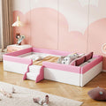 VilroCaz Twin Size Upholstered Daybed Frame with Fence and Stairs, Montessori Kids Floor Bed with Sturdy Slat Support for Kids Boys Girls