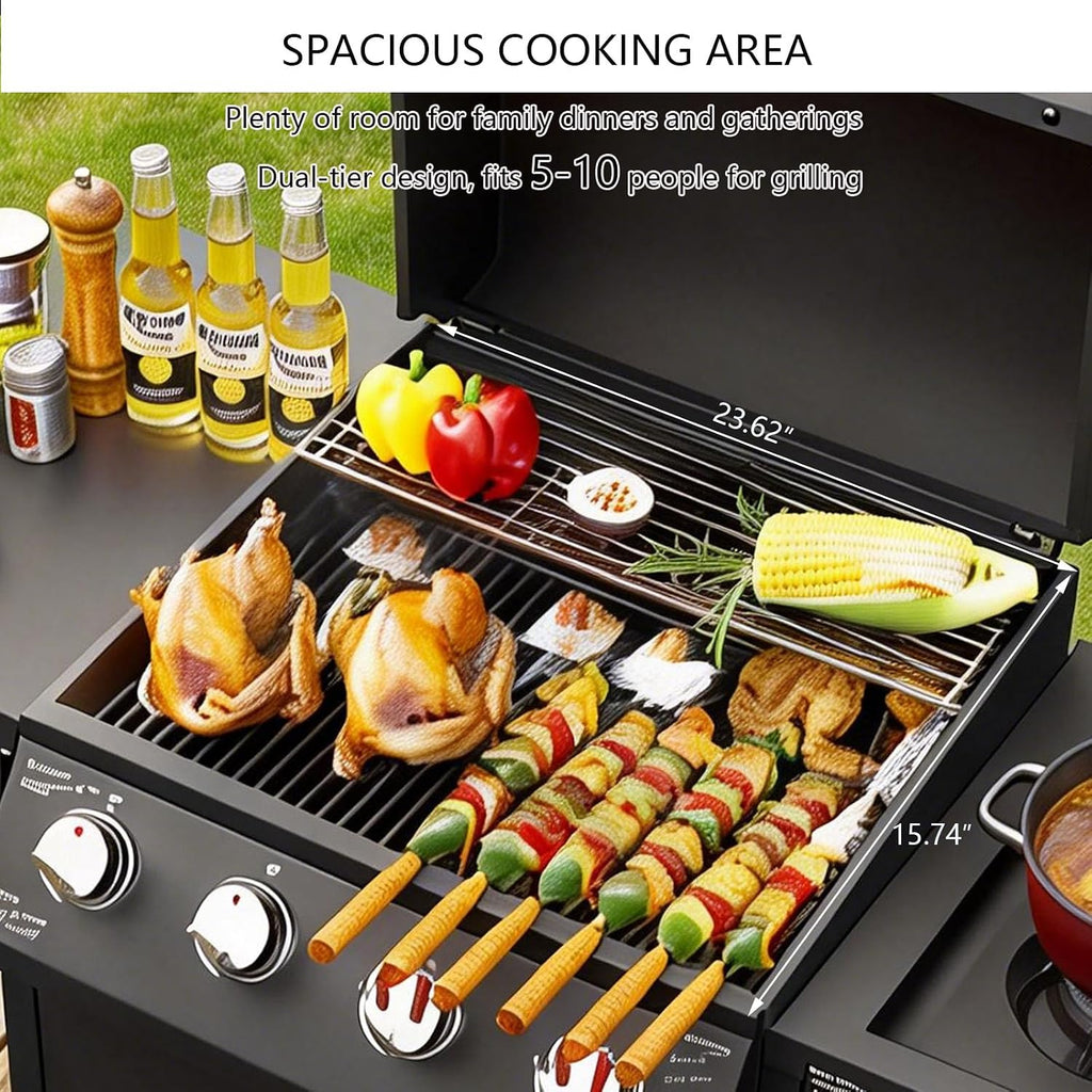 Propane Barbecue Grill with Side Burner and 4 Main Burners,Stainless Steel Barbecue Grill with Wheels and Storage,Griddle Grill Combo for Outdoor Cooking and Patio Barbecues