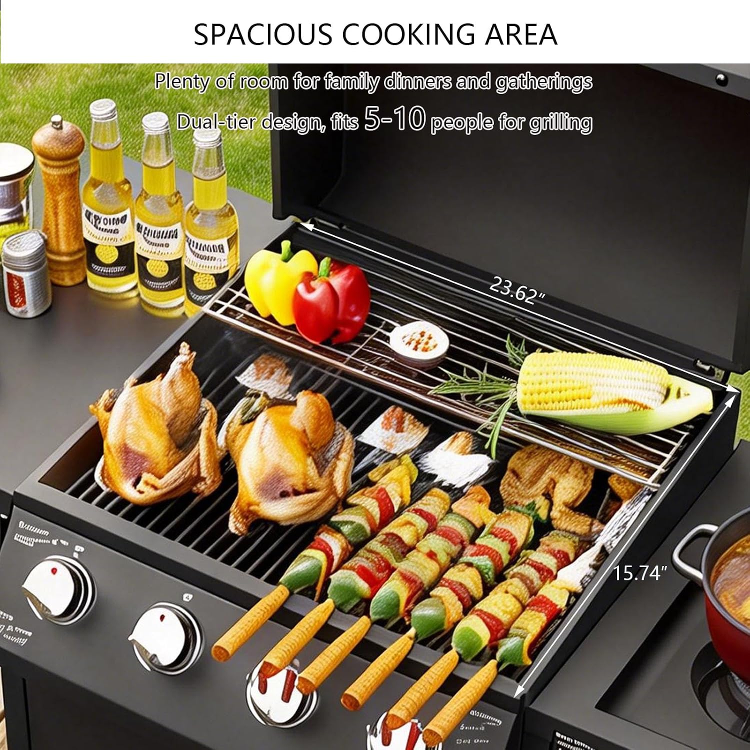 Propane Barbecue Grill with Side Burner and 4 Main Burners,Stainless Steel Barbecue Grill with Wheels and Storage,Griddle Grill Combo for Outdoor Cooking and Patio Barbecues