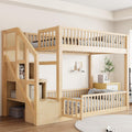 Twin Over Twin Floor Bunk Bed with Storage Ladder and Guardrails,for Kids Teens Adults (Natural#Ladder, Twin Over Twin)