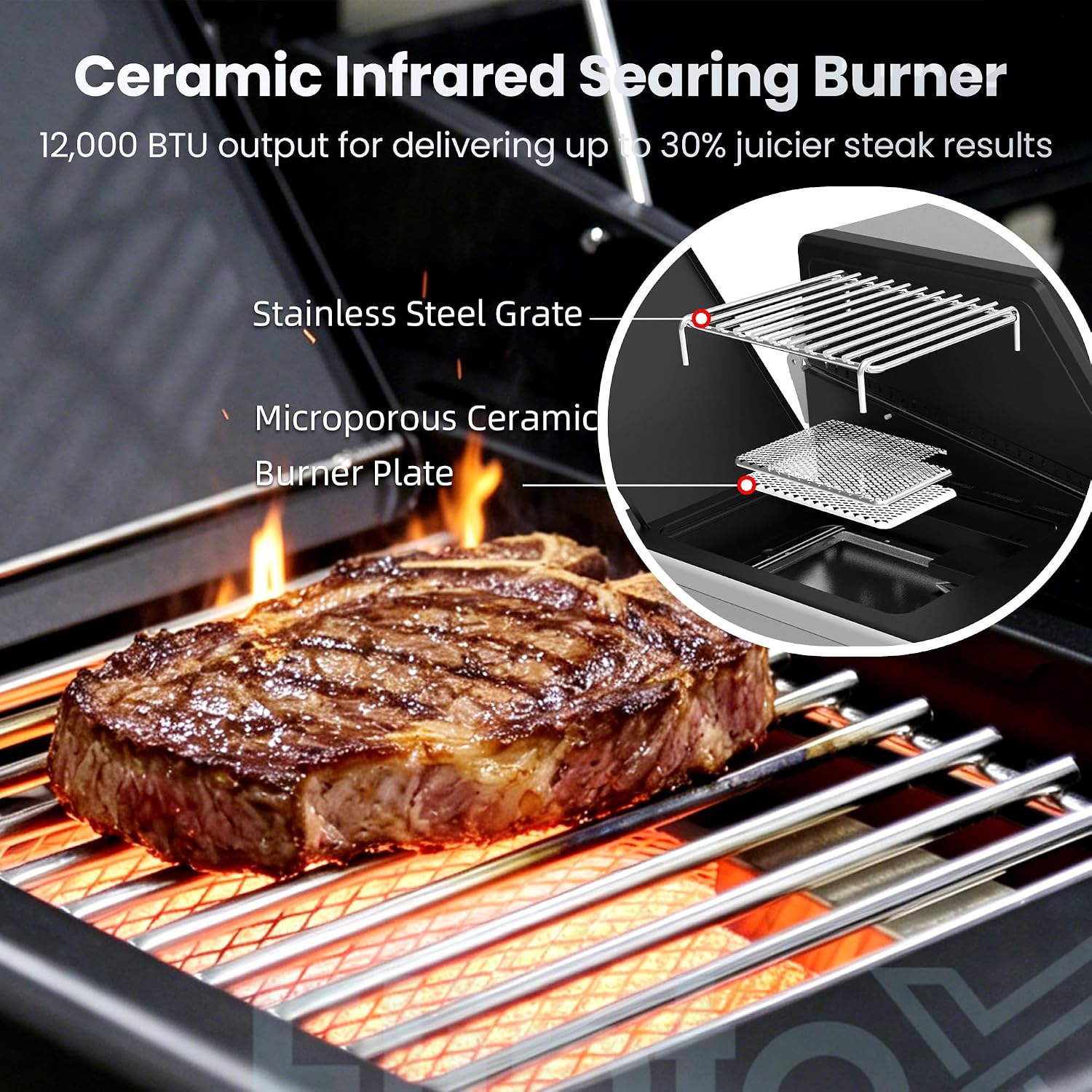 Flintex Multi-Function Propane Gas Grill with Various Grates, 4-Burner Outdoor BBQ Grill with Porcelain-Enameled Cast Iron Grates & Griddle, 52,000 BTU Output, 490 sp.in. Cooking Area, Black