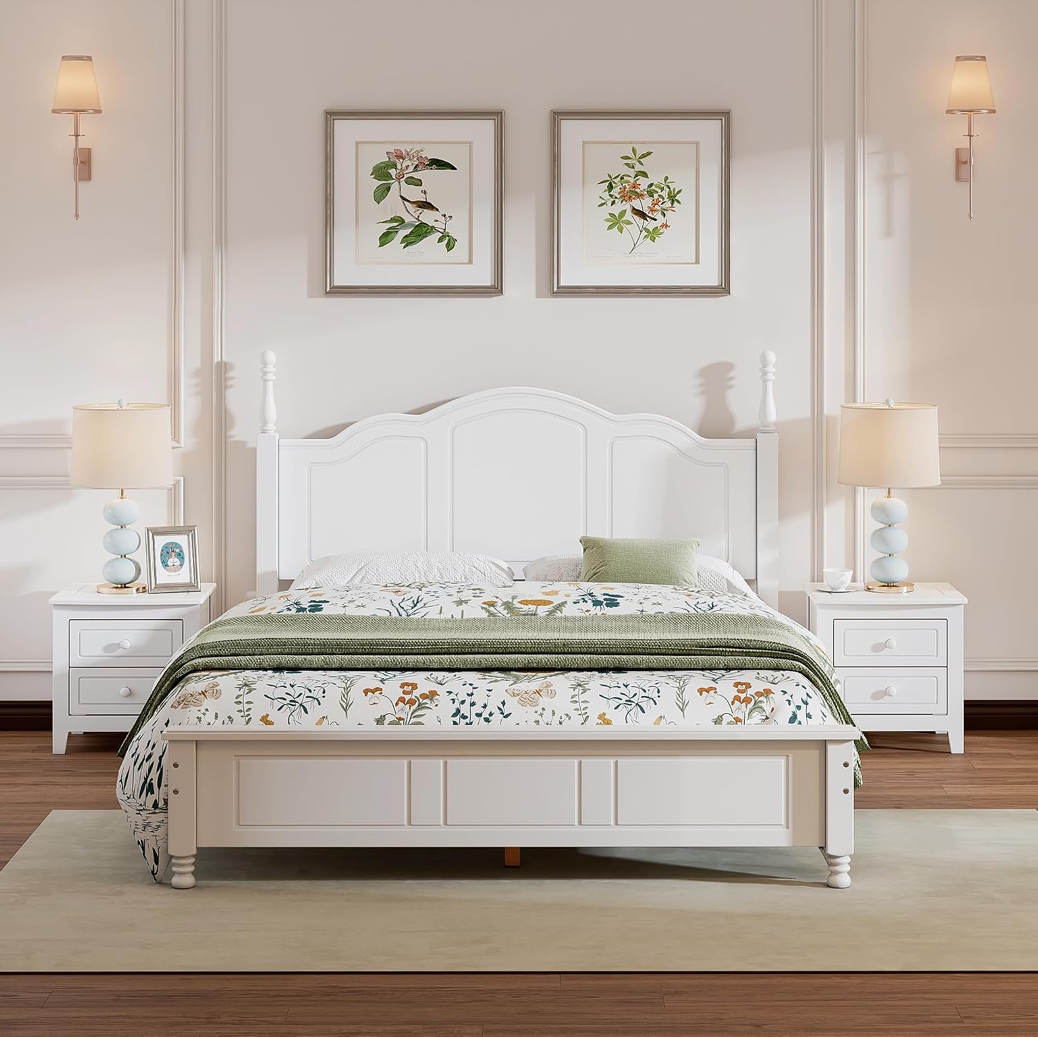 Flieks 3-Pieces Bedroom Sets,Queen Size Wood Platform Bed Frame for Boys Girls Kids Adults Toddler and Two Nightstands-White