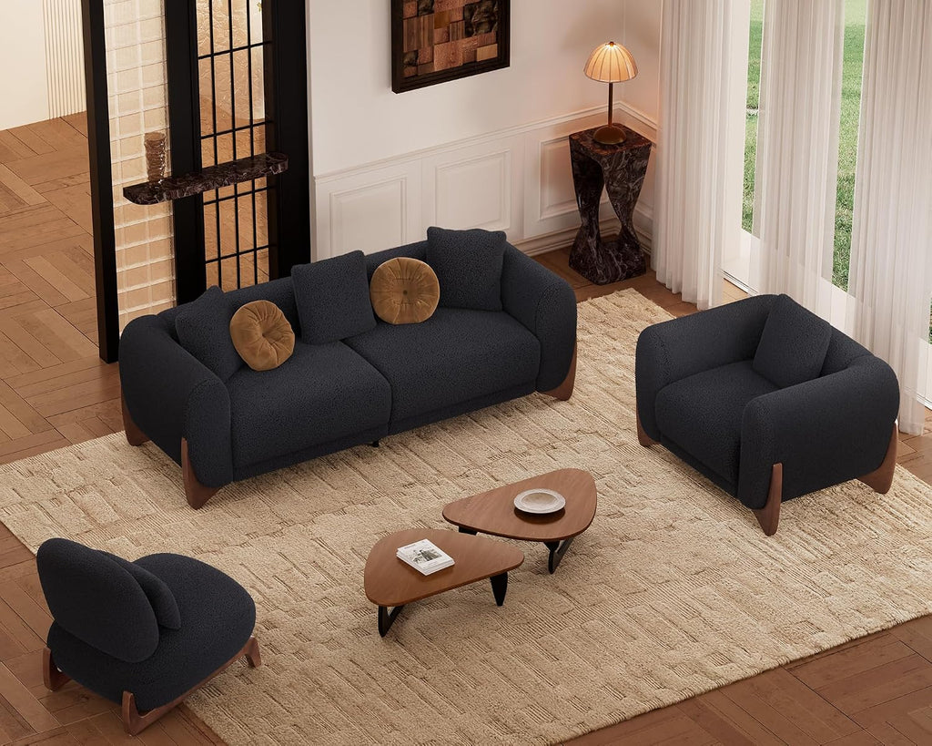 Morden Fort Sherpa Boucle Couch Armchair Single, Modern Sofa Upholstered Deep Chair with Soft Throw Pillow Skin-Friendly Minimalist Accent Chair Compatible with Sofa Set Couch for Living Room, Black