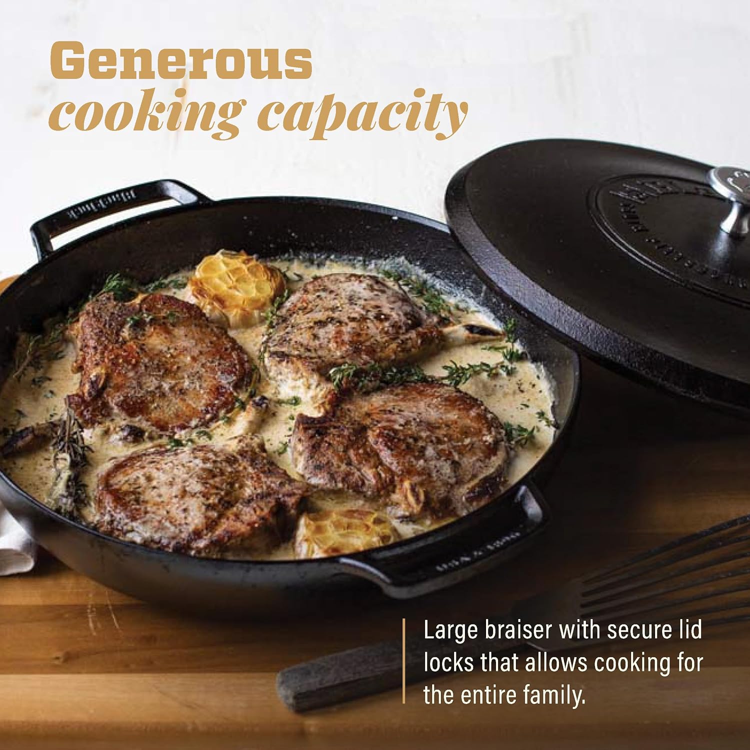 Lodge Blacklock 17 Triple Seasoned Cast Iron Braiser with Lid - Dutch Oven with Nonstick Finish - Lightweight Cast Iron Braiser - Dutch Oven Cookware - Cooking Pot with High-Heat Aluminum Knob
