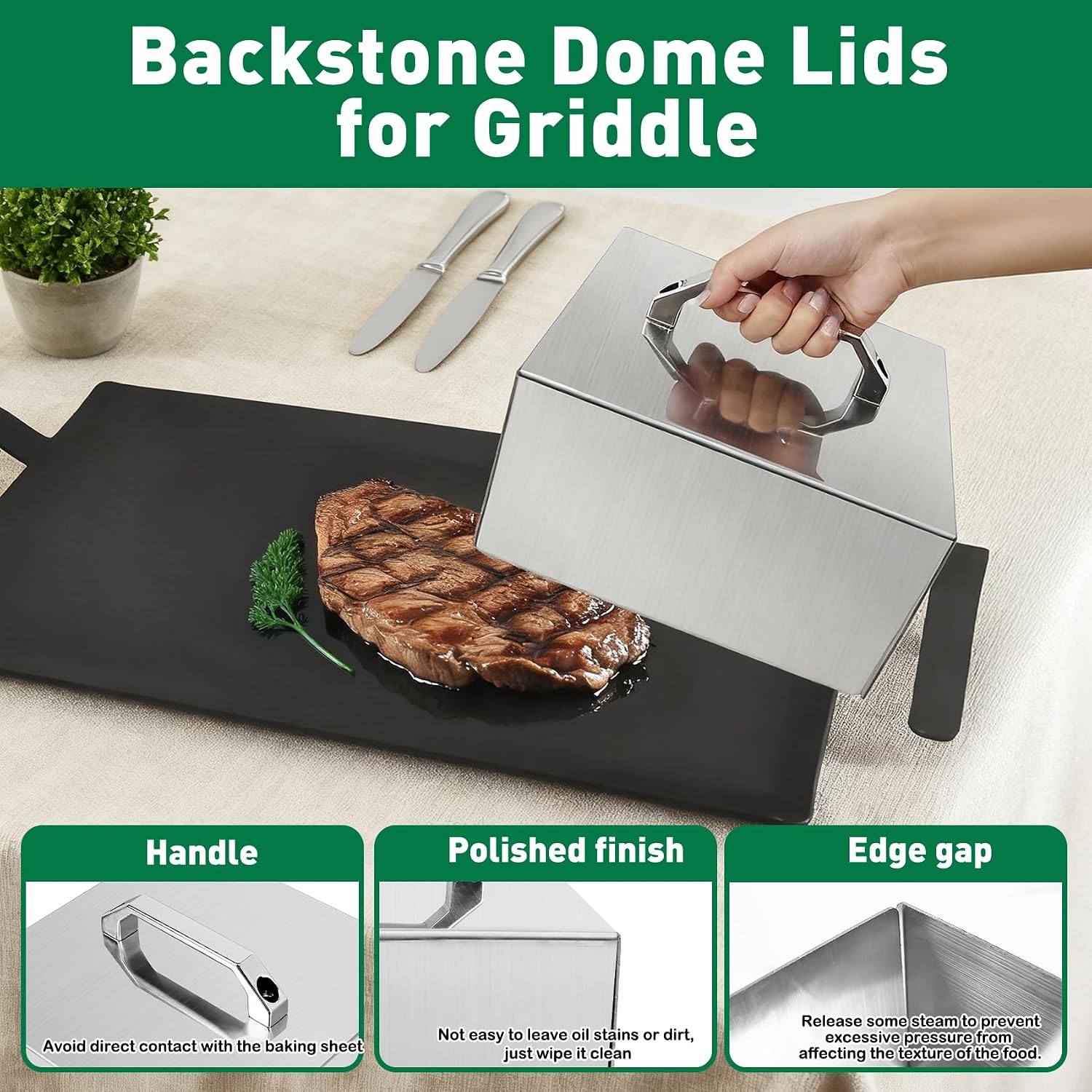 Universal Large Carbon Steel Griddle, 8.67' Square Griddle Lid, for Outdoor Gas Grill, Induction, Gas/Electric Stove, and Oven, Up to 1000℉, with Grill Press, Pre-seasoned Nitride Coating Process