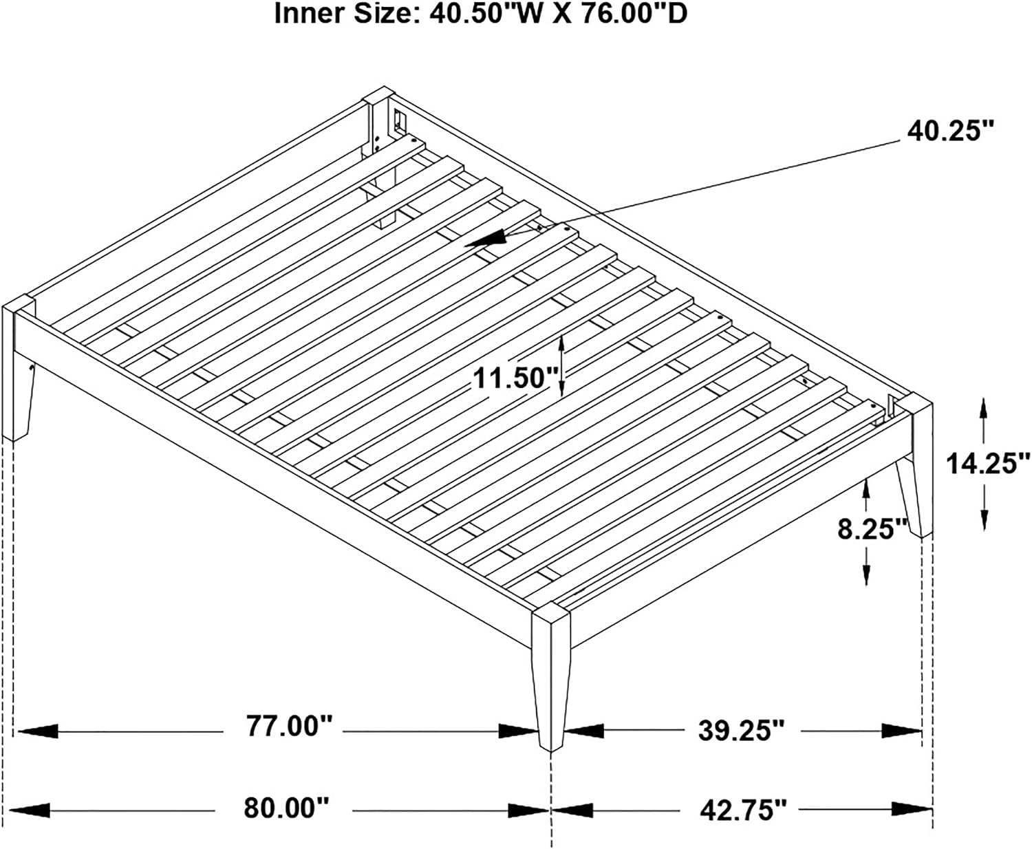 Coaster Home Furnishings - Hounslow - Wood - Universal Platform Bed with Fully Slatted Mattress-Ready Design, Contemporary Style and Center Rail - Bedroom - Twin Size - White - 306128T