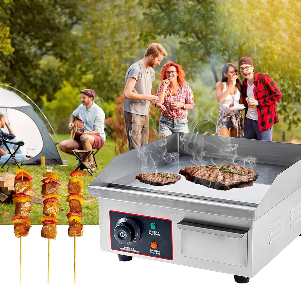 Commercial Electric Countertop, Electric Griddle Grill Nonstick Tabletop Hot Flat Griddle Home BBQ Flat Top with Adjustable Thermostatic Control Stainless Steel Restaurant Grill