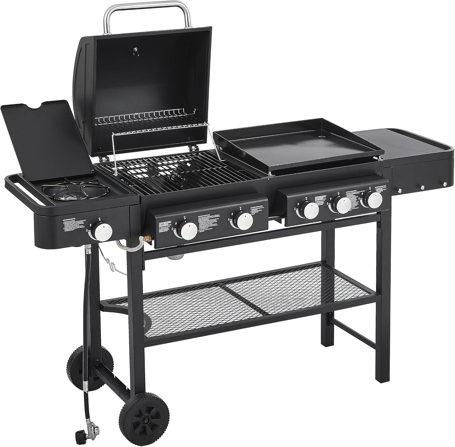 Propane Gas Grill with Griddle Combo, 745 Sq.In Cooking Space, 5 Burners 56000 BTU BBQ Grill with Side Burner, Heavy-Duty Outdoor Grill for Backyard & Patio Cooking