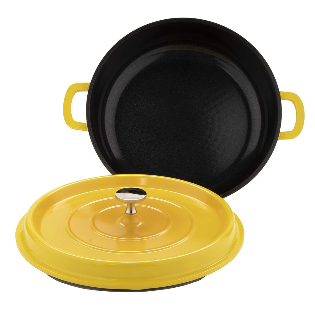 G.E.T. CA-005-Y/BK Heiss Energy-Efficient Cast Aluminum Braiser Pan/Casserole Dish, 3 Quart, Yellow