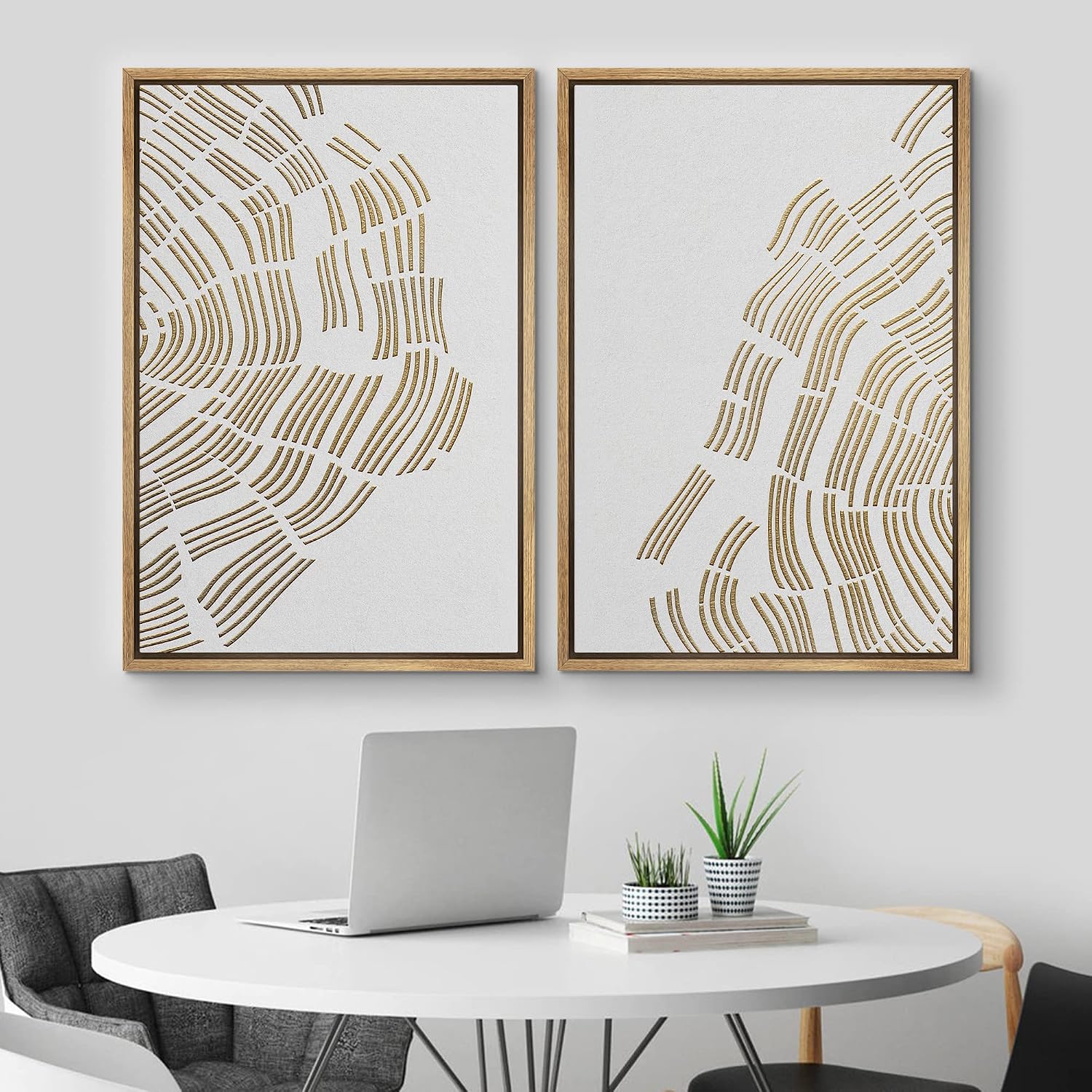 MUDECOR Framed Canvas Print Wall Art Set Gold White Forest Tree Wood Rings Abstract Nature Illustrations Modern Art Decorative Contemporary Chic for Living Room, Bedroom, Office - 24'x36'x2 Natural