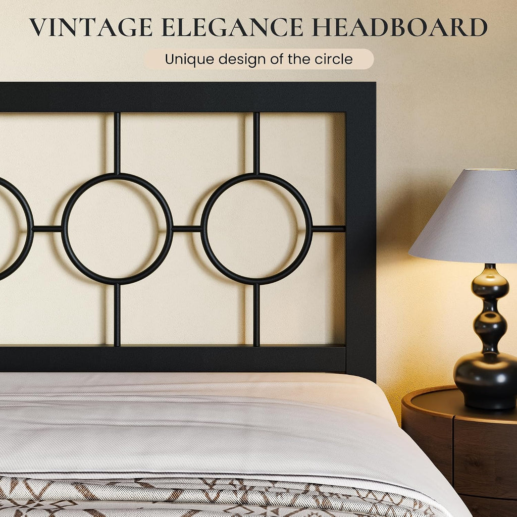 SHA CERLIN Full Size Metal Bed Frame with Vintage Circular Design Headboard and Footboard,No Box Spring Required,Easy Assembly,Noise-Free,Black