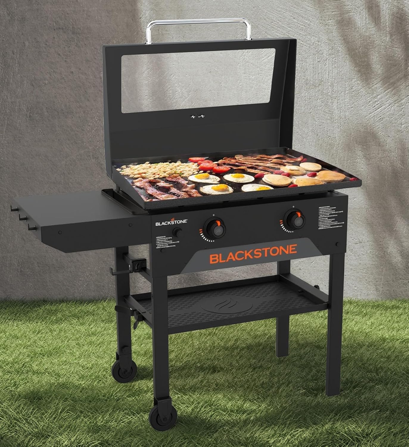 Upgrade Hinged Lid for Blackstone 28' Omnivore Griddle Hood,5857 Visualized Tempered Glass Hard Cover for Blackstone Lid 28' Omnivore 2206 1883 1517 2287 etc.Flat Top Griddle Accessories w/Thermometer