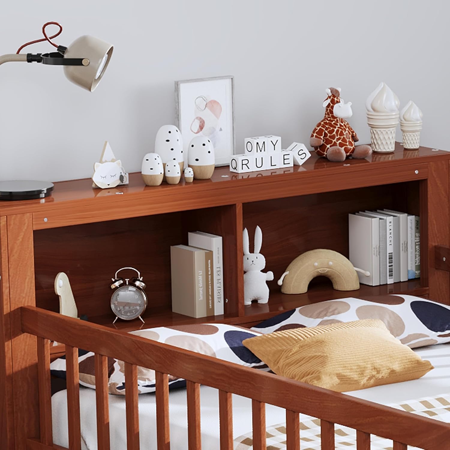 VilroCaz Wood Twin Size Platform Bed with Safety Fence for Kids Boys Girls, Platform Bed Frame with Practical Headboard and 2 Under-Bed Drawers, Sturdy Slats Support (Walnut-3.15)