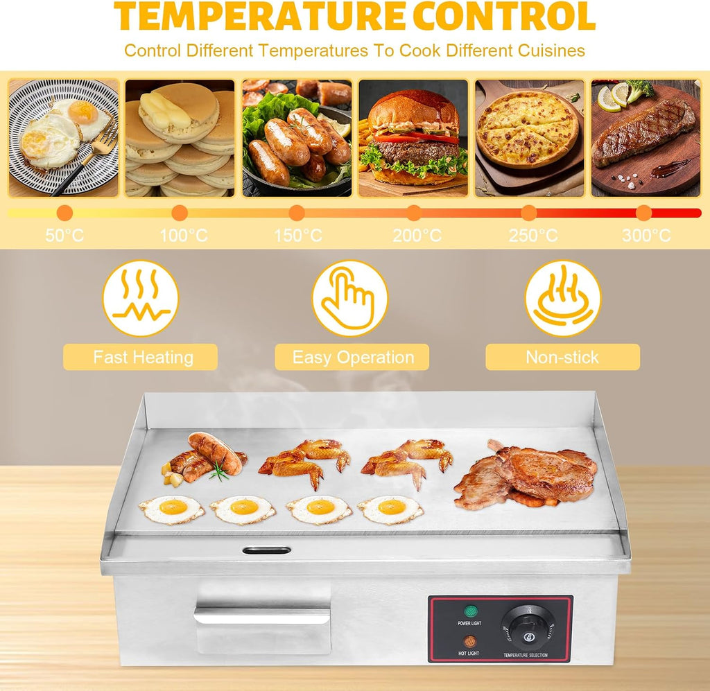 21' Commercial Electric Griddle, Commercial Flat Top Grill 3000W Stainless Steel Electric Countertop Griddle