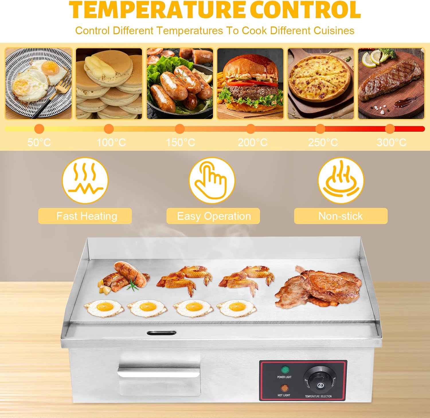 21' Commercial Electric Griddle, Commercial Flat Top Grill 3000W Stainless Steel Electric Countertop Griddle