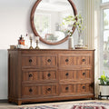 Joaxswe 6 Drawers Dresser for Bedroom, Farmhouse 54'' Dresser Chest of Drawers, Vintage Design Wood TV Stand, Rustic Storage Dressers Organizer for Bedroom, Living Room, Hallway-Brown