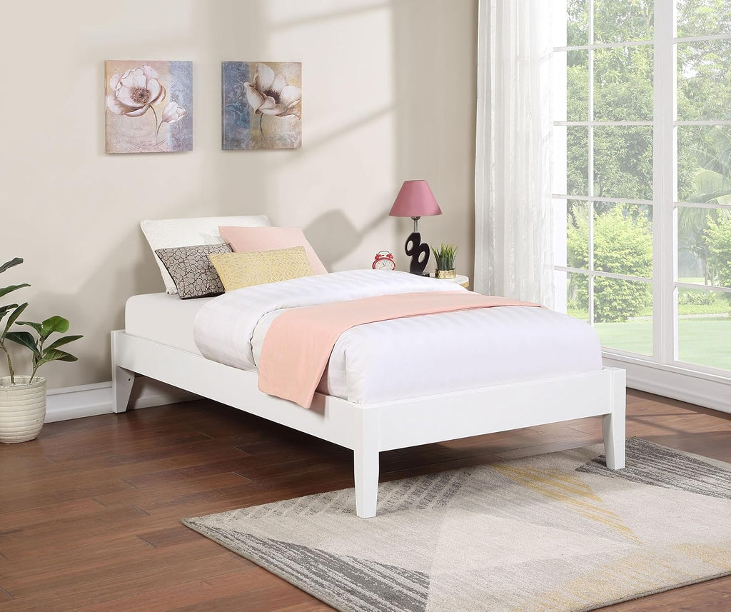 Coaster Home Furnishings - Hounslow - Wood - Universal Platform Bed with Fully Slatted Mattress-Ready Design, Contemporary Style and Center Rail - Bedroom - Twin Size - White - 306128T