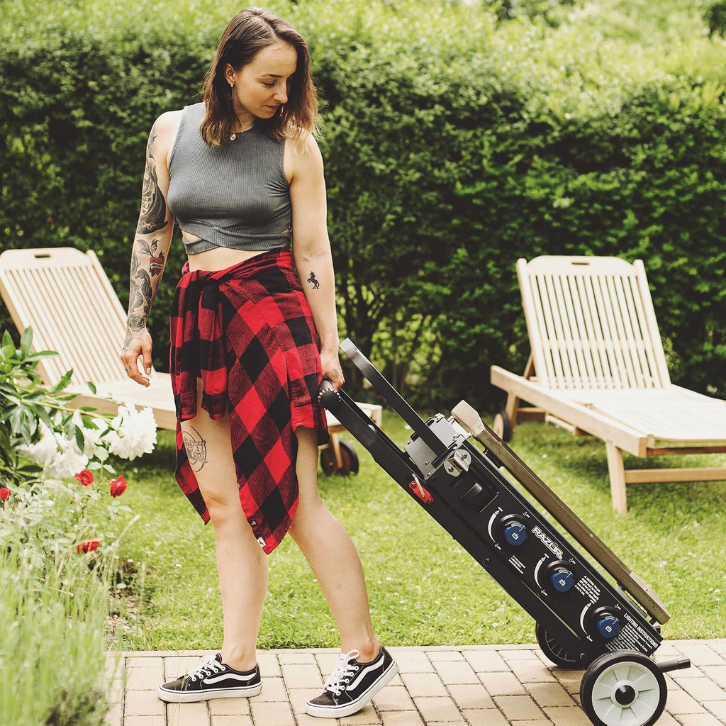 Razor Griddle Gas Griddle and Portable Propane Grill for Backyard BBQ, with Cart, Shelf