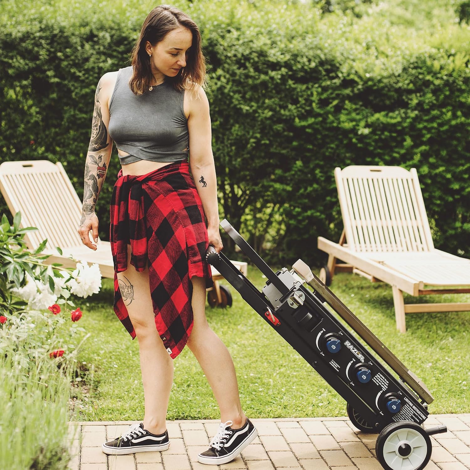 Razor Griddle Gas Griddle and Portable Propane Grill for Backyard BBQ, with Cart, Shelf