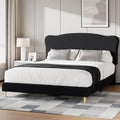 GarveeHome Queen Size Bed Frame with Upholstered Headboard, Soft Low Profile Sturdy Platform Bed with Rounded Corners Design, Heavy Duty, Wooden Slats, Noise Free, No Box Spring Needed, Black