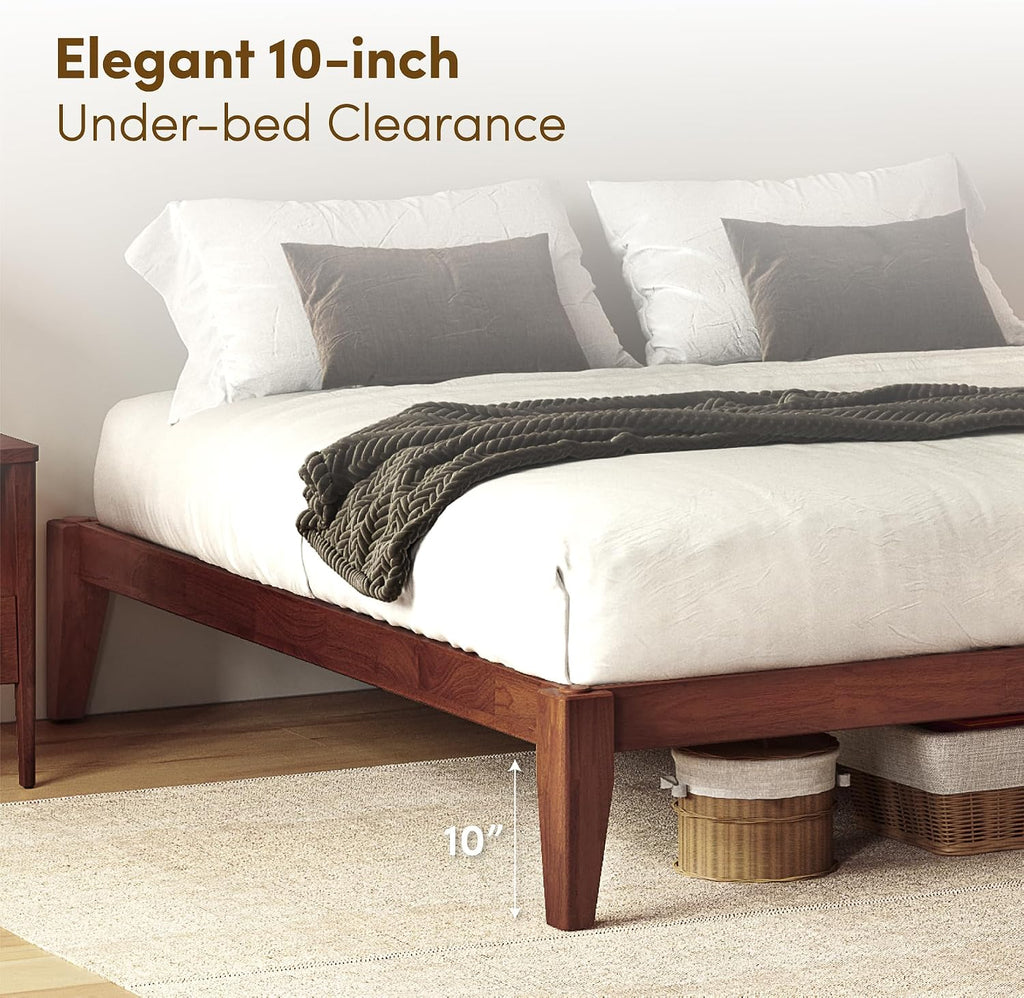 Thor Premium Solid Wood Bed Frame Queen, Japanese Joinery Bed Frame with Wood Slat Support, Platform Bed, No Box Spring Needed, Easy Assembly, Minimalist & Modern Style (Mahogany)