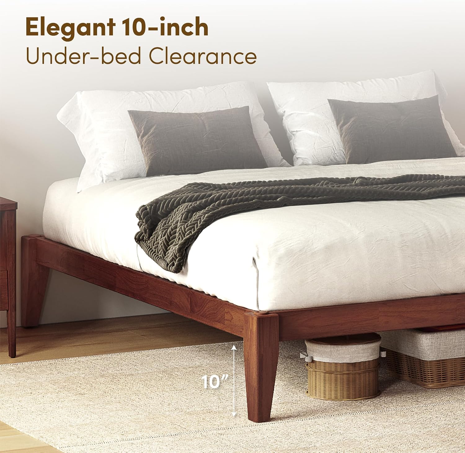 Thor Premium Solid Wood Bed Frame Queen, Japanese Joinery Bed Frame with Wood Slat Support, Platform Bed, No Box Spring Needed, Easy Assembly, Minimalist & Modern Style (Mahogany)