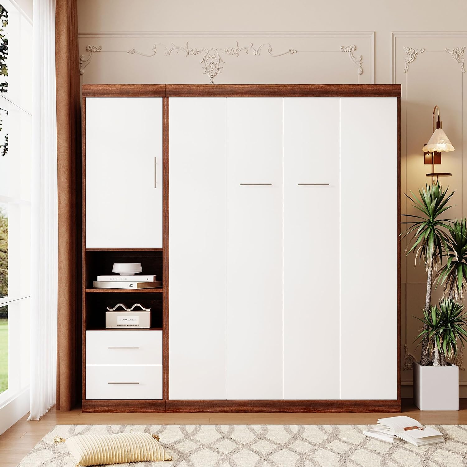 SOFTSEA Full Murphy Bed Cabinet Wood Wall Bed with Storage Can be Folded into Cabinet for Small Space