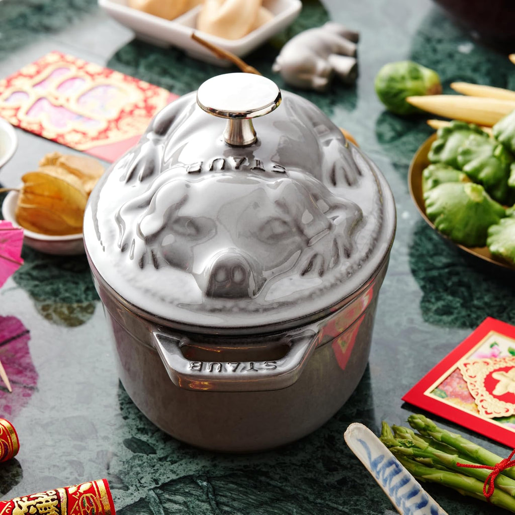 Staub Cast Iron 1-qt Pig Cocotte - Graphite Grey, Made in France