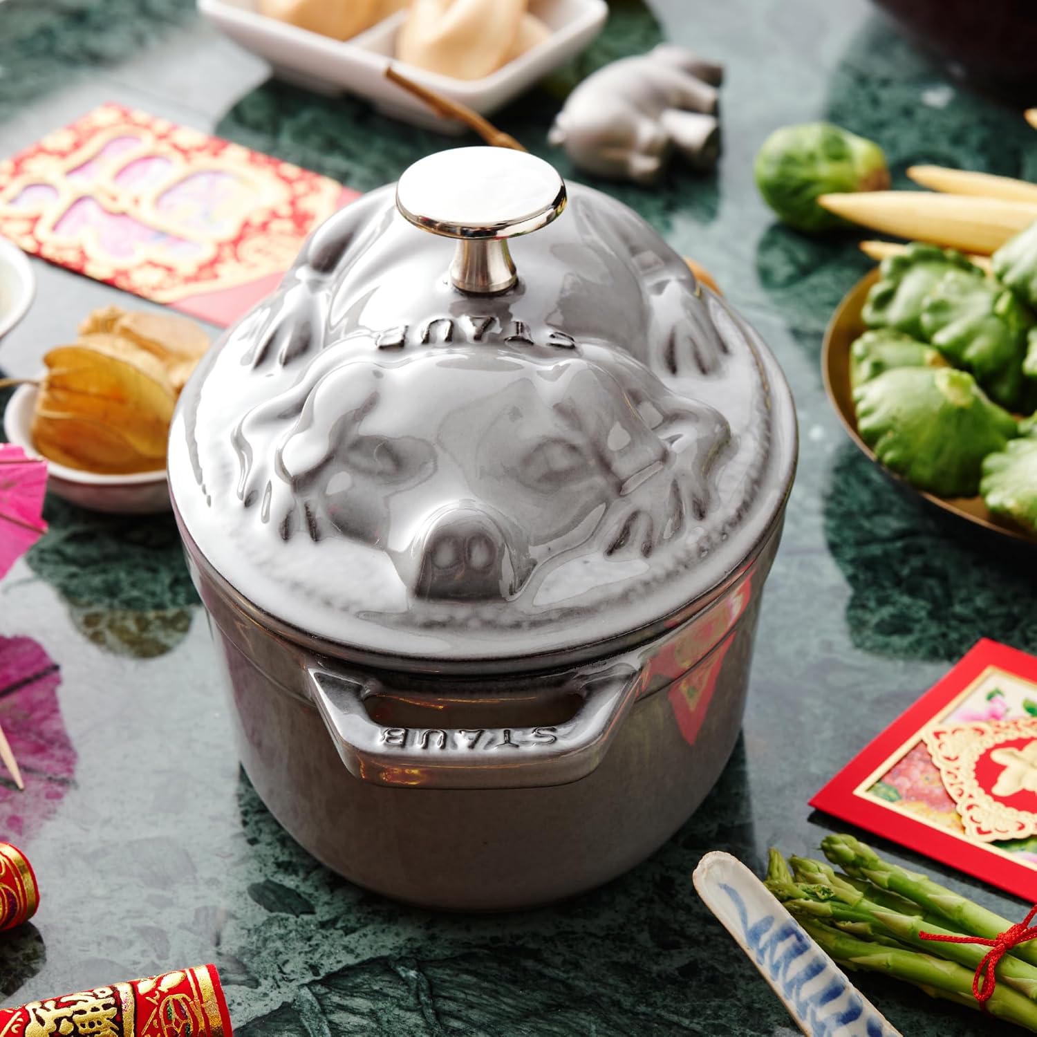 Staub Cast Iron 1-qt Pig Cocotte - Graphite Grey, Made in France