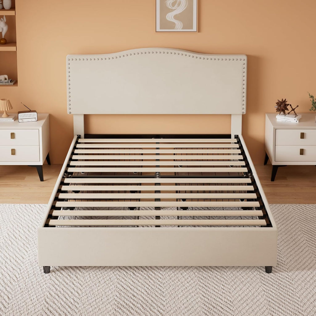 VECELO Queen Bed Frame Platform Bed Frame with Upholstered Headboard, 4 Storage Drawers, Strong Frame and Heavy-Duty Slats Support, Non-Slip and Noise-Free, Easy Assembly,Pink