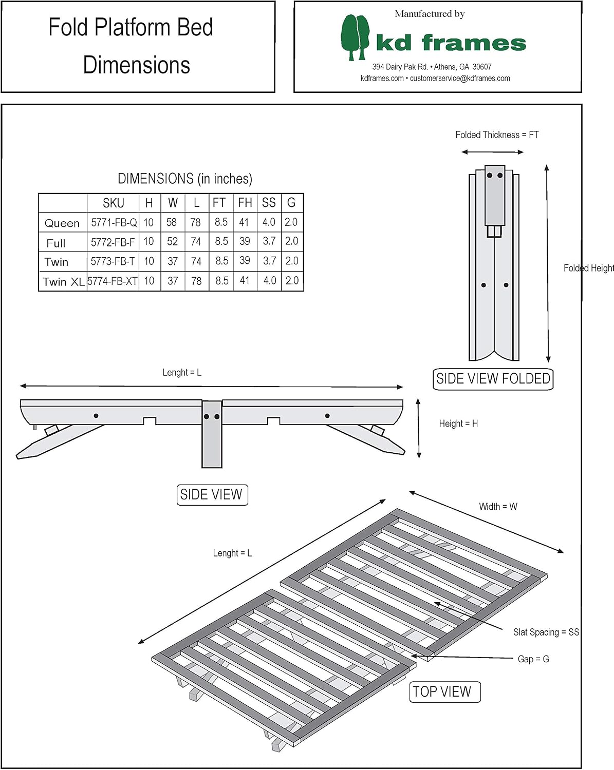 KD Frames Fold Platform Bed - Twin XL Bed Frame - Unfinished Wood Bed Frame - Natural, Minimalist Bed - Foldable Mattress Frame - Easy Assembly, No Box Spring Needed - Solid Wood Twin XL Platform Bed