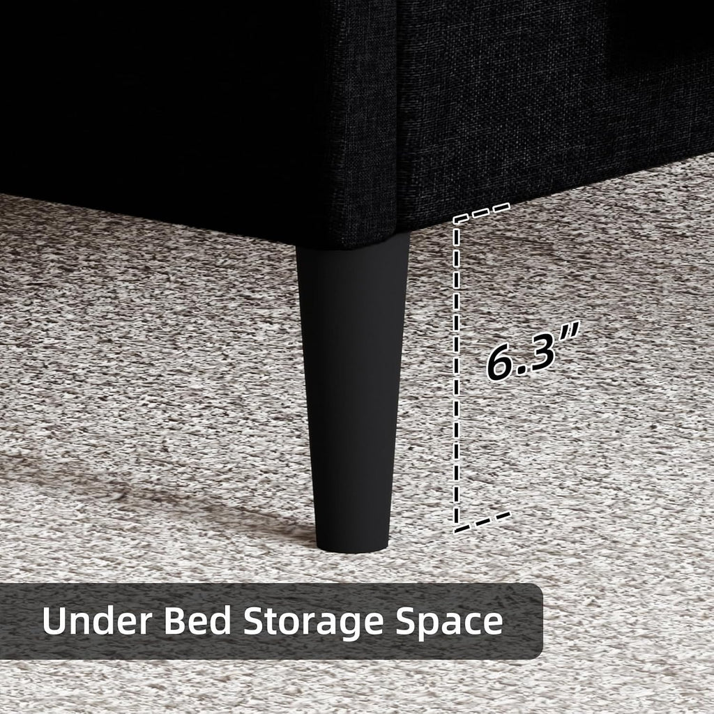 HOMBCK Queen Bed Frame, Linen Fabric Upholstered Platform Bed Frame, Button Tufted Bed Frame Queen Size, Wooden Slat Support, No Box Spring Needed, Easy Assembly, Black