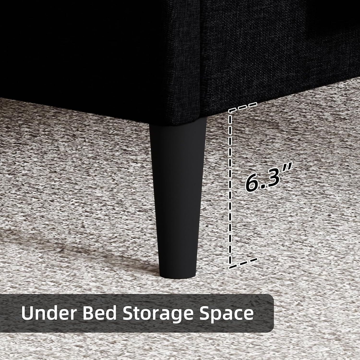 HOMBCK Queen Bed Frame, Linen Fabric Upholstered Platform Bed Frame, Button Tufted Bed Frame Queen Size, Wooden Slat Support, No Box Spring Needed, Easy Assembly, Black