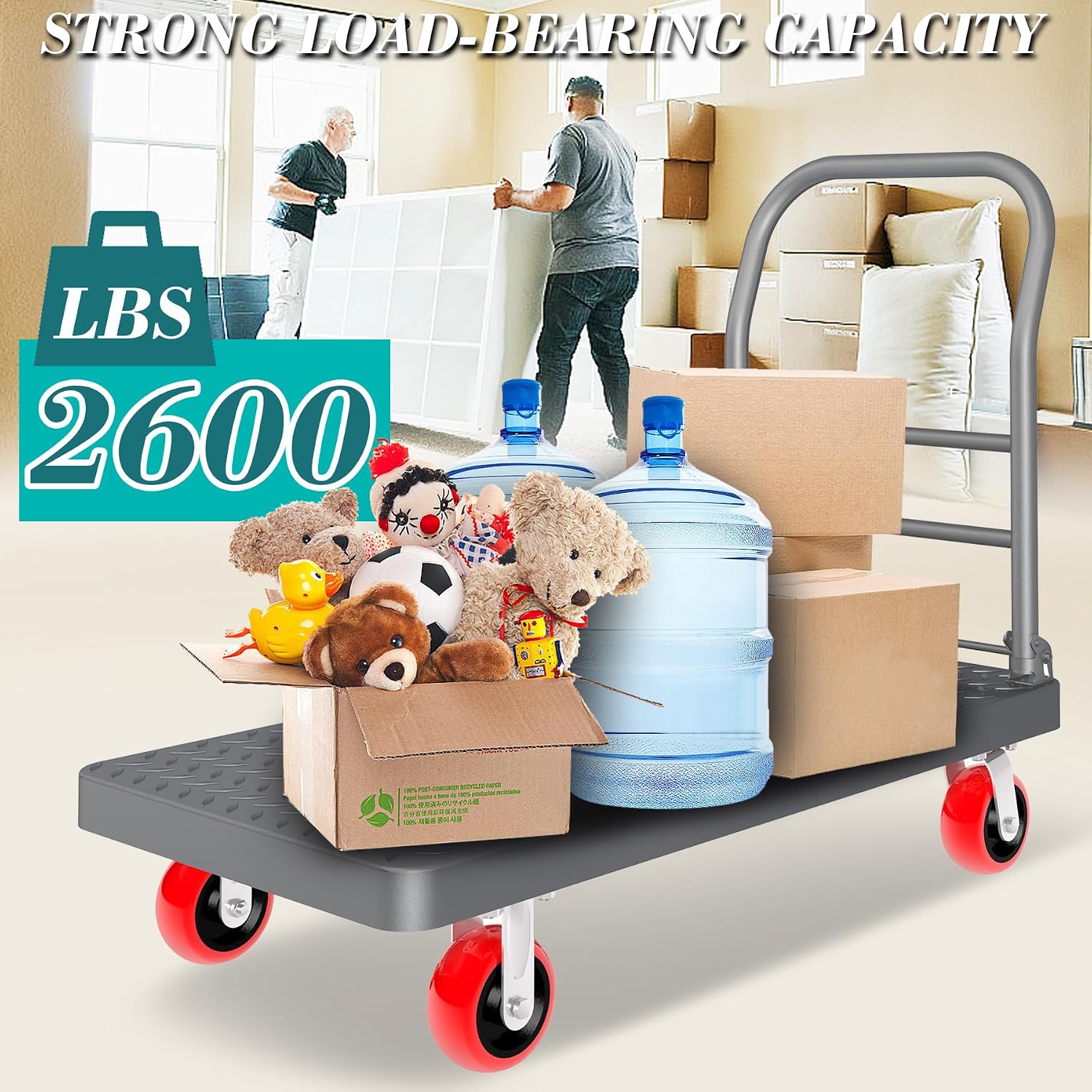 Platform Truck Foldable Flatbed Cart 24'' x 48'' Heavy Duty Push Cart Dolly 2600LBS Capacity Large Platform Cart w/ 5'' Swivel Wheels for Groceries, Garage, Warehouse