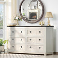 Joaxswe 6 Drawers Dresser for Bedroom, Farmhouse 54'' White Dresser Chest of Drawers, Vintage Design Wood TV Stand, Rustic Storage Dressers Organizer for Bedroom, Living Room, Hallway