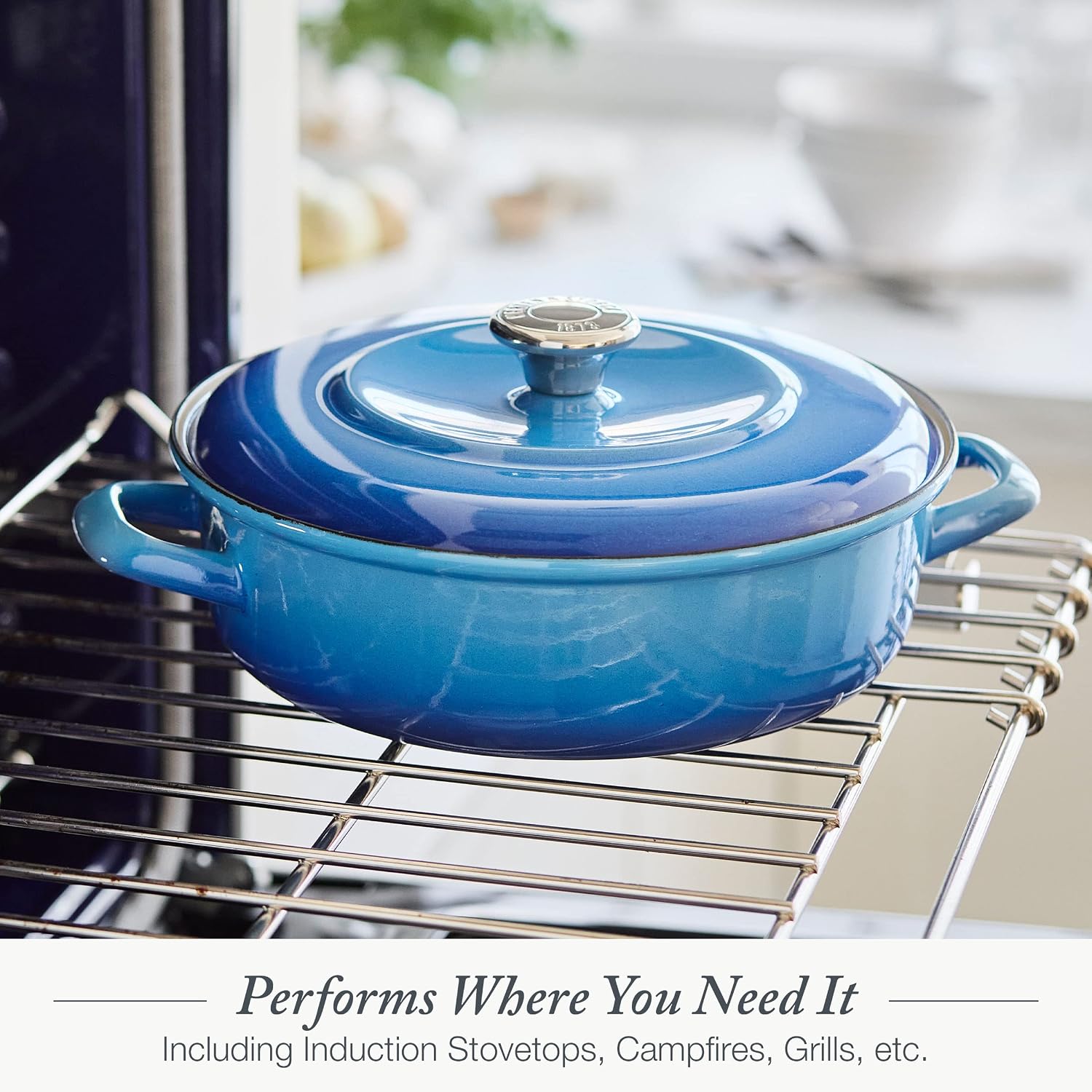 Merten & Storck German Enameled Iron, Round 4QT Casserole Braiser with Lid, Azure Blue