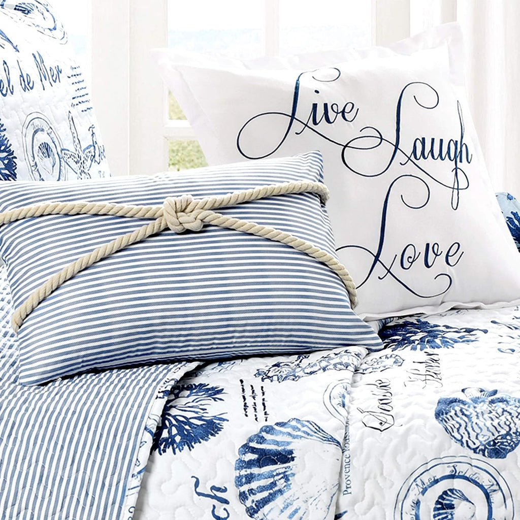 Lush Decor Harbor Life Reversible Quilt Set, 7 Piece Set, Full/ Queen, Indigo - Blue Quilt Queen Bedding Set - Coastal Decor - Nautical Bedding - Beach House
