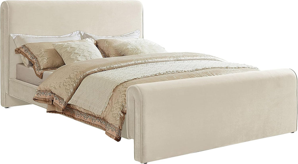 Meridian Furniture SloanCream-F Sloan Collection Modern | Contemporary Velvet Upholstered Full Bed with Rich Soft Cream Velvet, Curved Headboard and Footboard, 59.5' W x 92' D x 45' H, Cream, Full