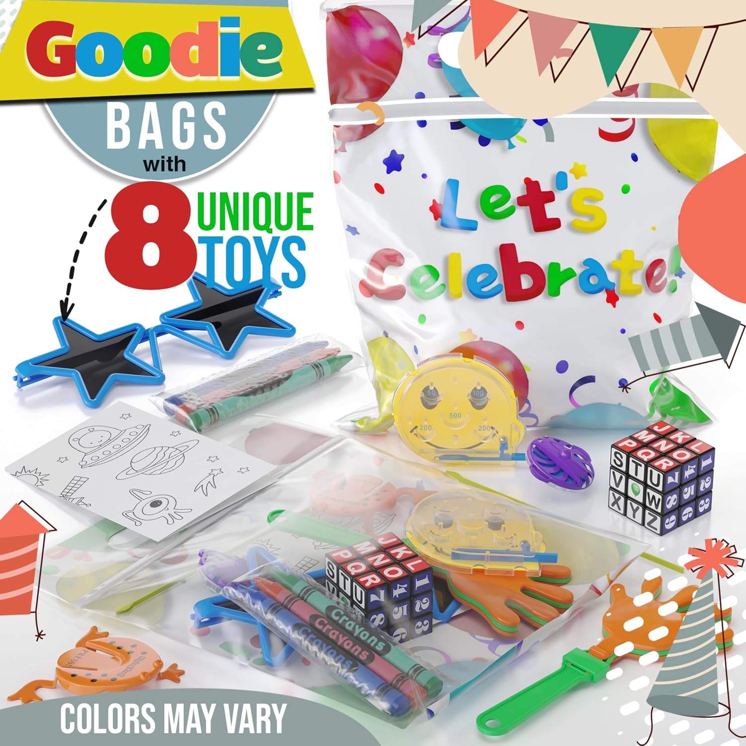 Crown Display Party Favors for Kids 50 Pre Filled Party Favor Bags - Fun Goodie Bags Stuffers for Kids with Fidget Toys and Small Toys Goody Bag Stuffers - Party Favors for Kids 4-8
