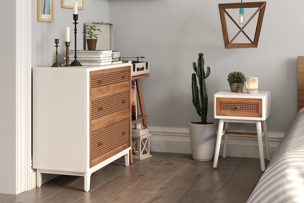 COZAYH Set of 2 Fully-Assembled Modern Farmhouse Clean-Lined Nightstand, End Table with 1 Drawer,Distressed White