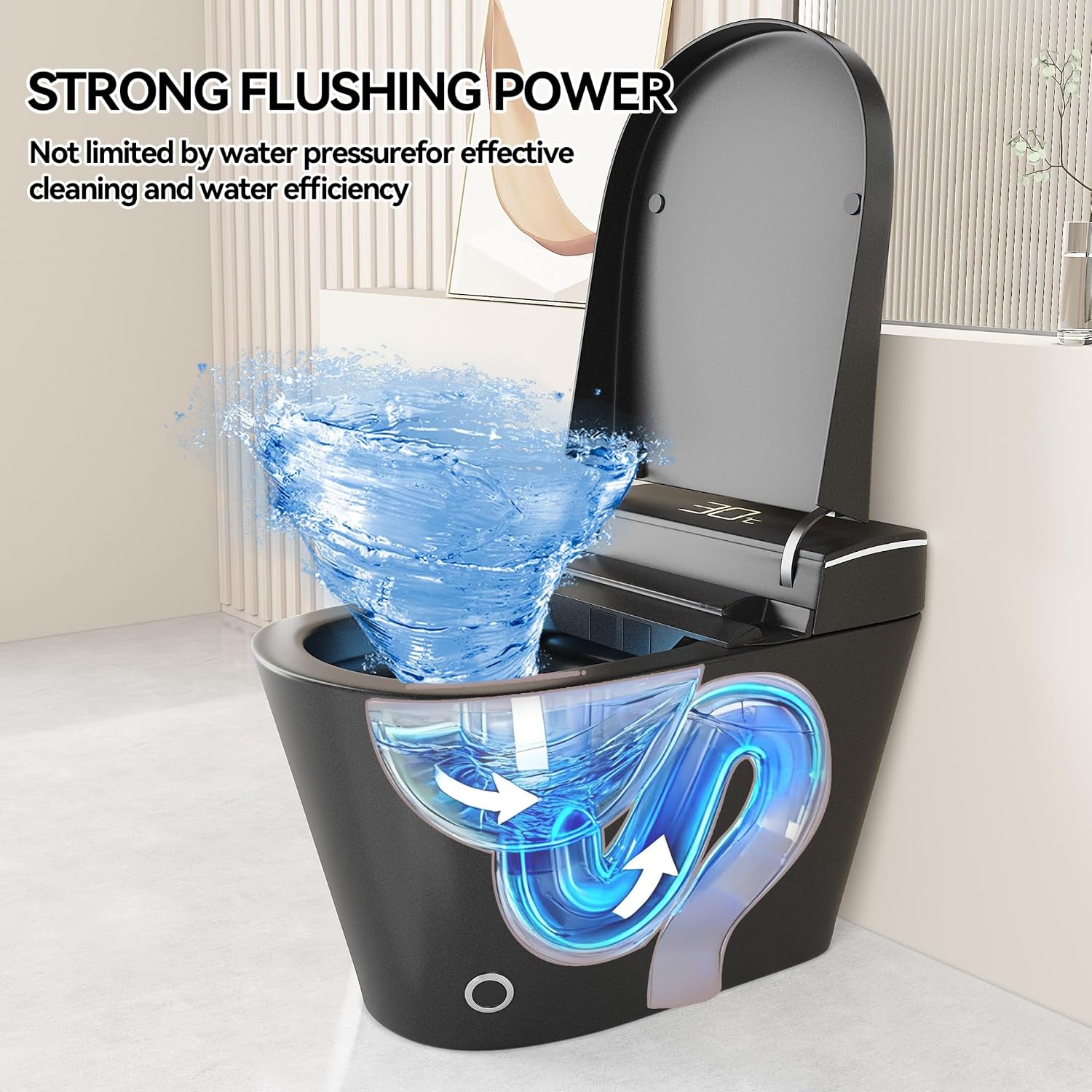 Smart Toilet,One Piece Toilet,Ceramic Toilet with Bidet Built in & Dryer, Auto Open/Close, Instant Warm Water,Heated Seat,Sensing Distance, Black