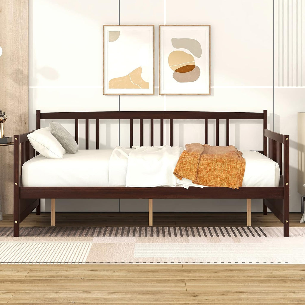 Merax Daybed Full, Full Daybed Wooden Slats Support Modern Living Daybed with Rails, No Box Spring Needed (Espresso)