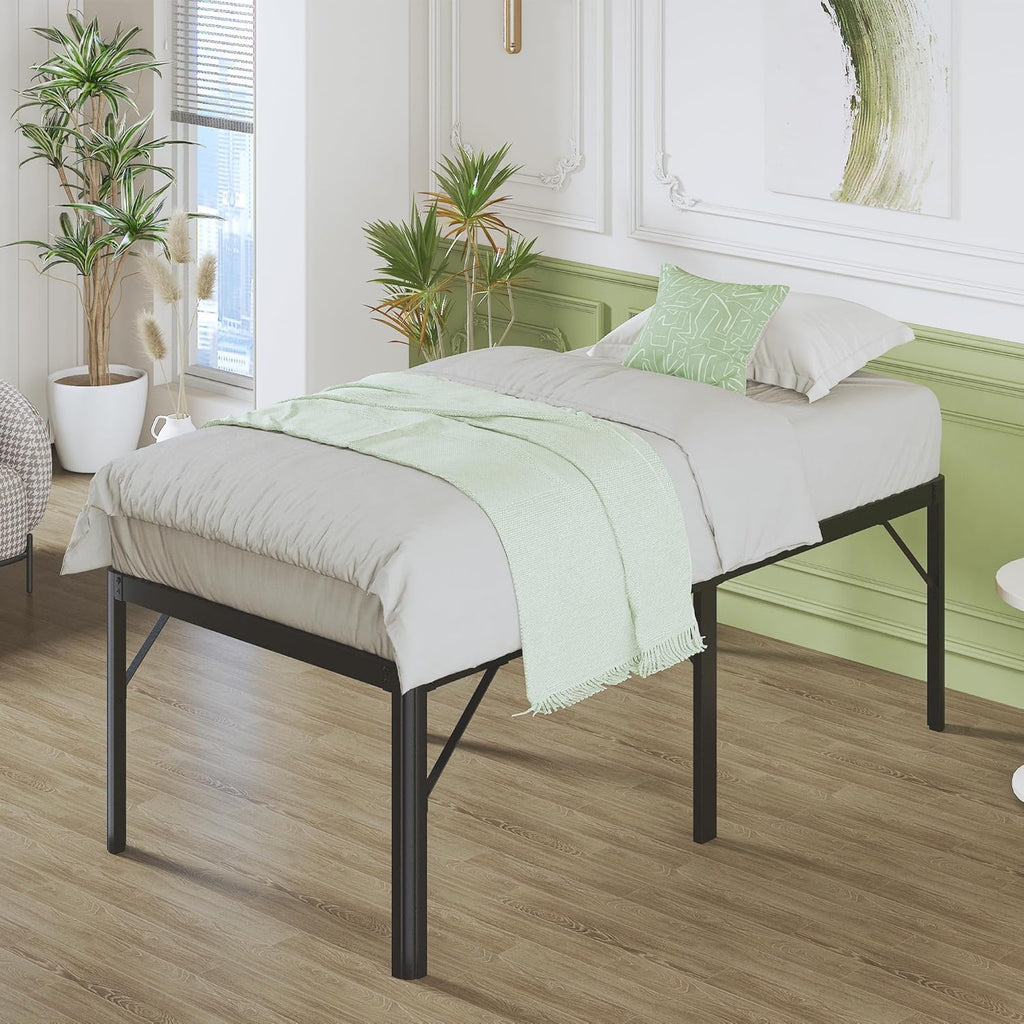Lutown-Teen 25 Inch High Twin XL Bed Frames with Rounded Corner Legs, Heavy Duty Metal Twin XL Platform Bed Frame with Steel Slats Support, No Box Spring Needed, Noise Free, Easy Assembly