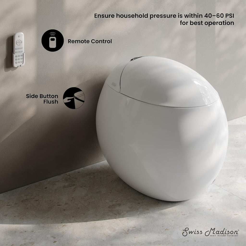 Swiss Madison Plaisir Smart Toilet with Bidet Built In 1.28 GPF Dual Flush, Auto Open & Close, Auto Flush, Foot Sensor, Led Display, Remote Control